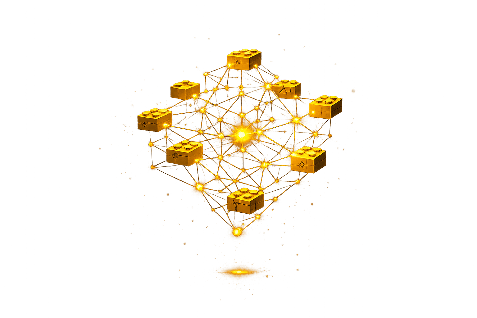 The Brick Archivist — a glowing lattice of LEGO bricks and neural connections
